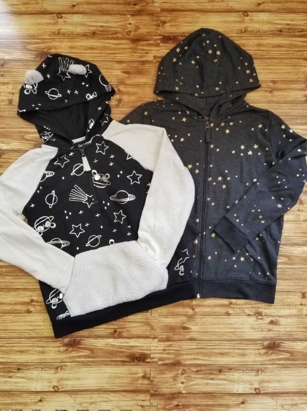 Cat & Jack Black White Space Stars Panda Hoodie Girls Large 10/12 Sweatshirt